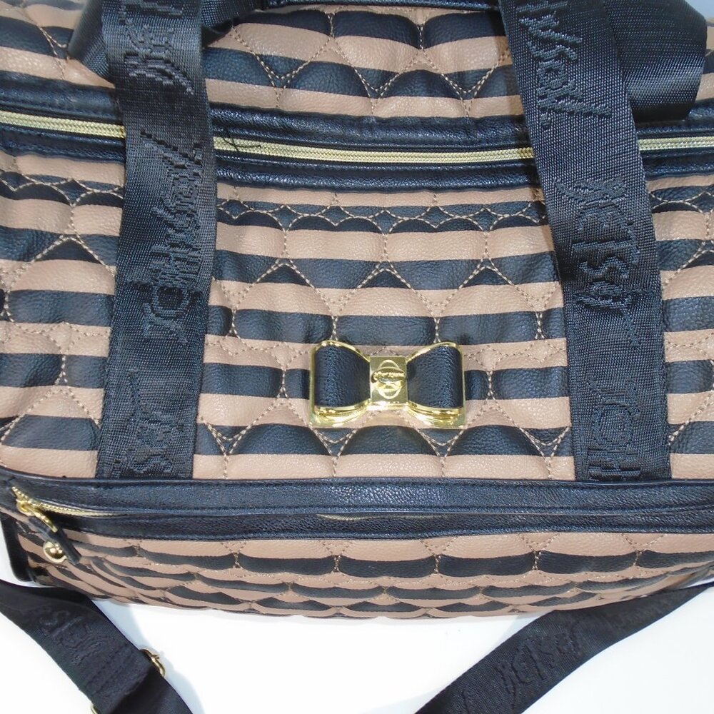 Betsey Johnson Quilted Hearts Travel Weekender Tote Bag Striped Jumbo Carry-on - Picture 3 of 13